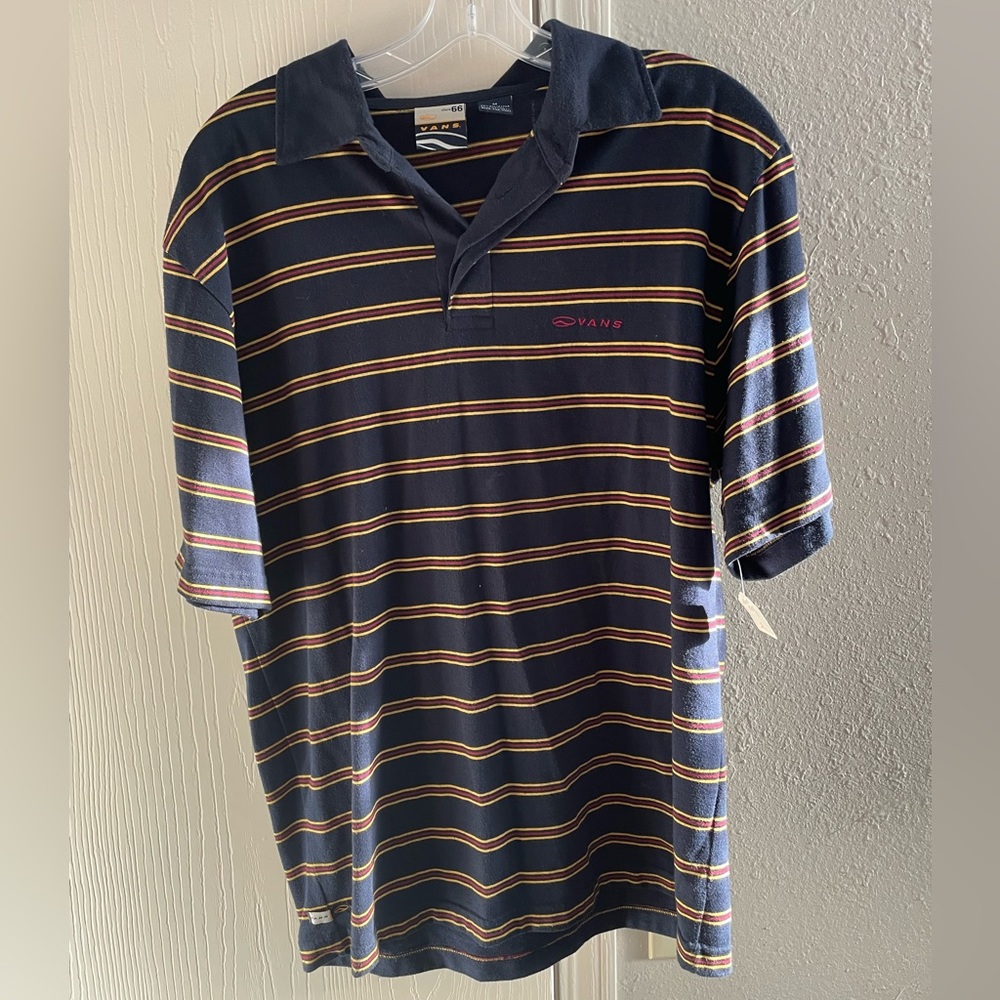 Vans T-Shirt, red blue yellow, striped, size Medium, Vintage